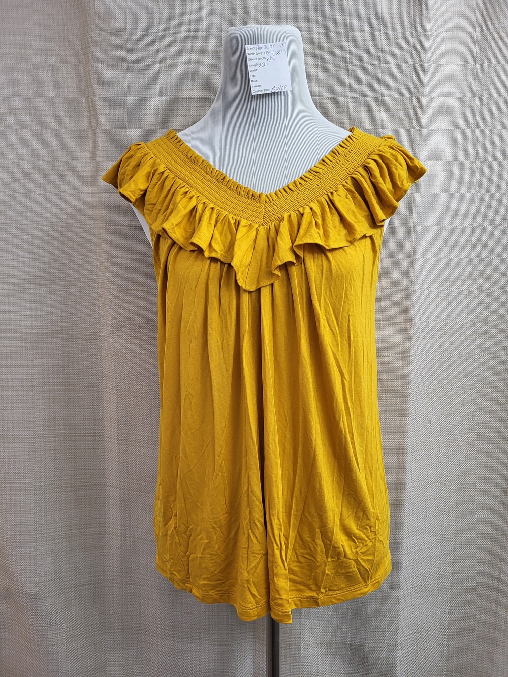 Ann Taylor Women's Sleeveless Blouse Top Ruffle Pleat Mustard Yellow Size M New